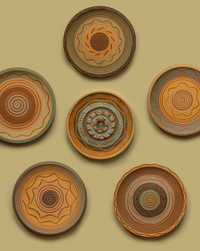 Set of 6 antique terracotta plates