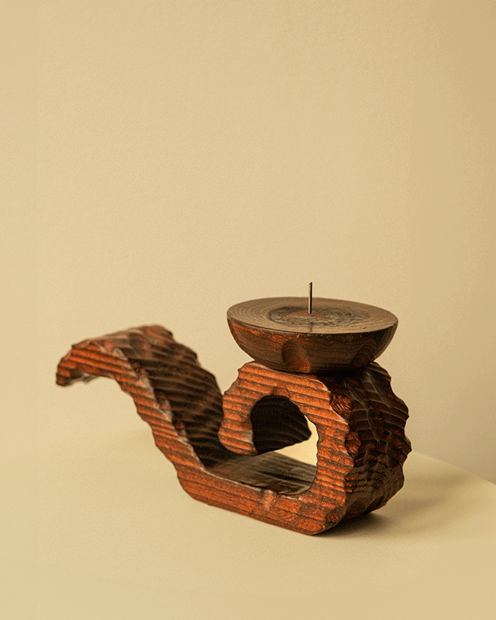 Hand-Carved Wooden Candle Holder
