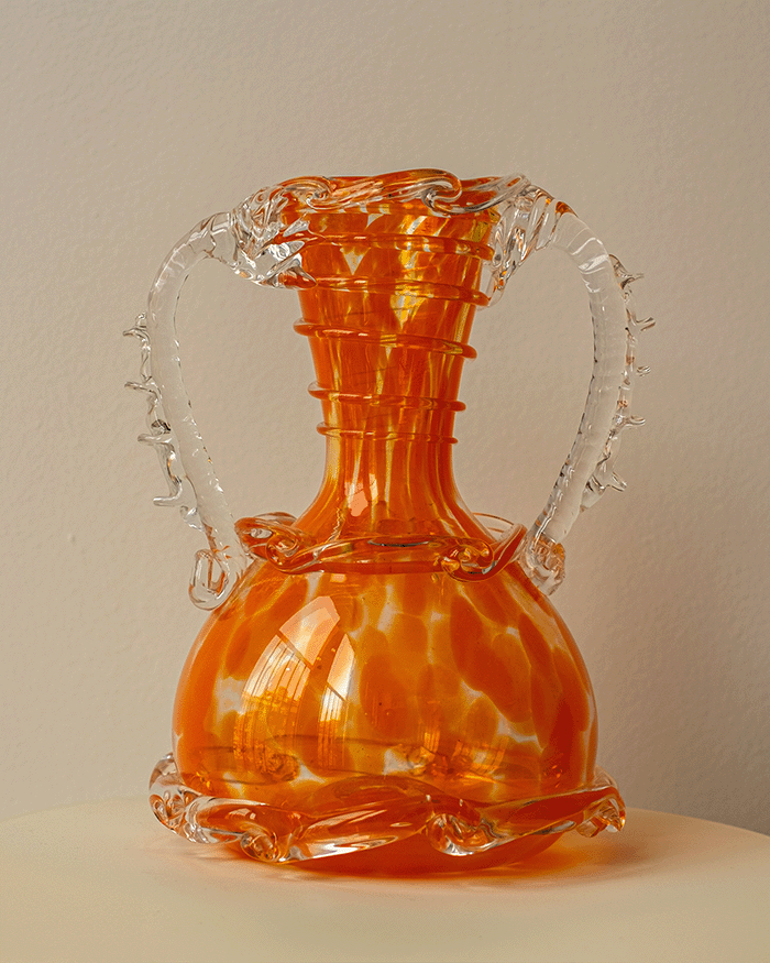 Vintage Spatter Glass Two-Handled Vase