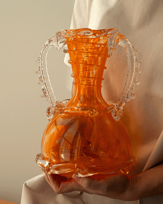 Vintage Spatter Glass Two-Handled Vase