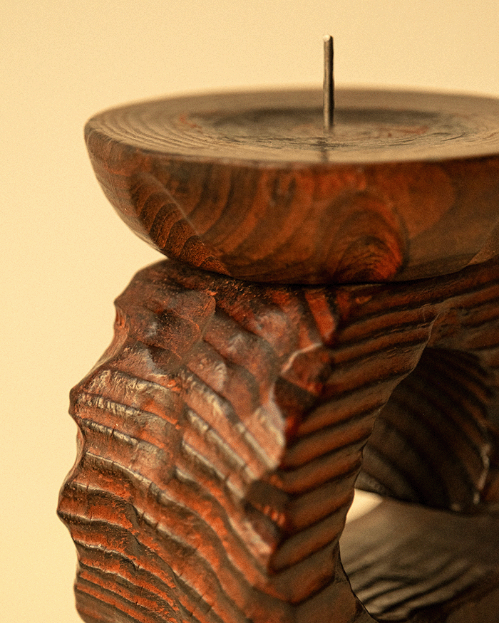 Hand-Carved Wooden Candle Holder