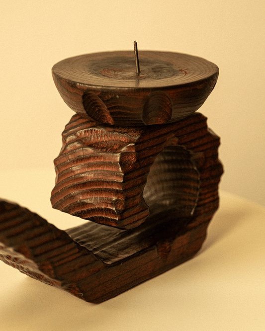 Hand-Carved Wooden Candle Holder