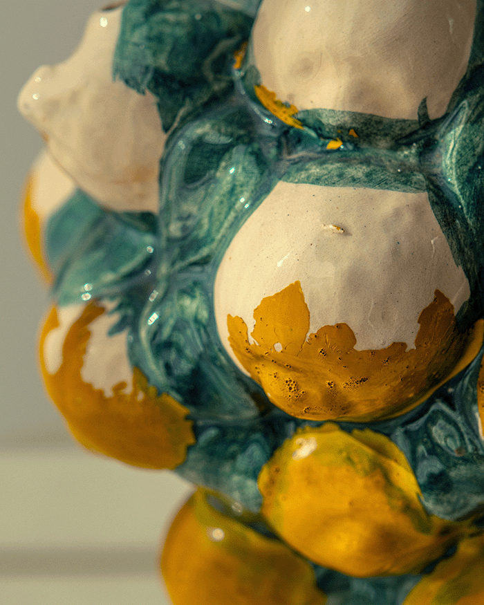 Manises Lemon Botijo in Glazed Majolica