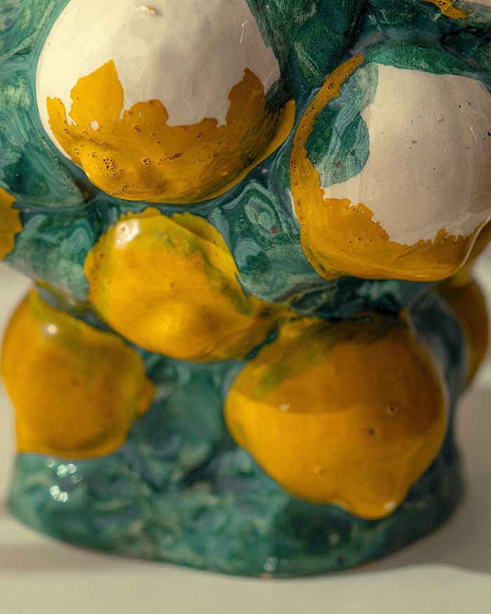 Manises Lemon Botijo in Glazed Majolica