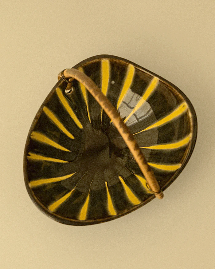 Mid-Century Bowl with Rattan Handle
