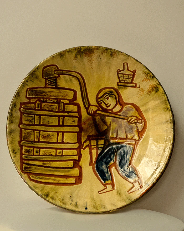 Catalan Ceramic Plate with Winemaking Theme