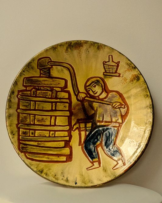 Catalan Ceramic Plate with Winemaking Theme