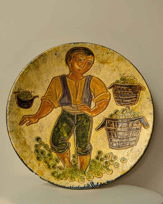 Catalan Ceramic Plate with Grape Harvest Scene