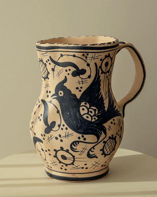 Hand-Painted Ceramic Pitcher with Bird Motif