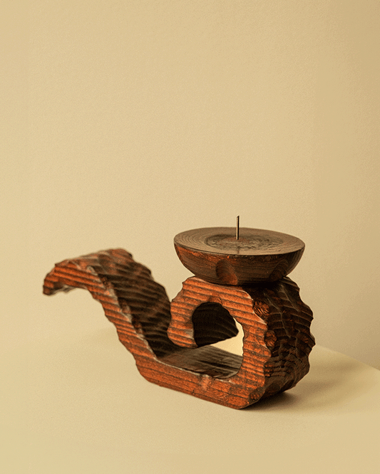 Hand-Carved Wooden Candle Holder